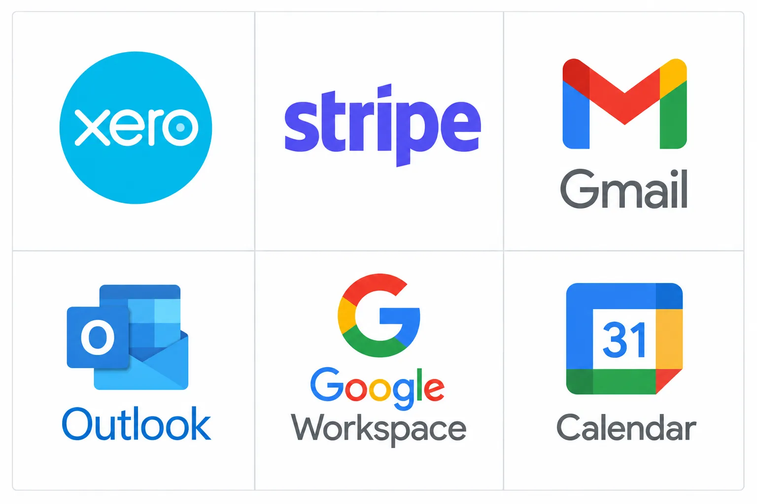 Hostology integrations: Xero, Stripe, Gmail, Outlook, Google Workspace and Google Calendar.