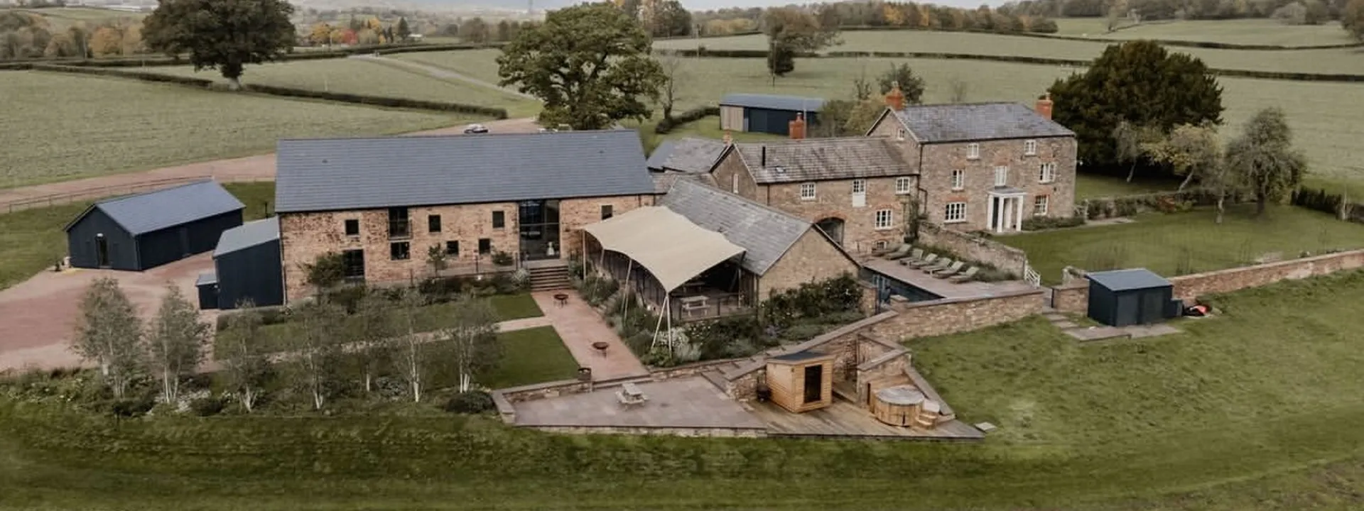 Aerial view of Llantilio House.