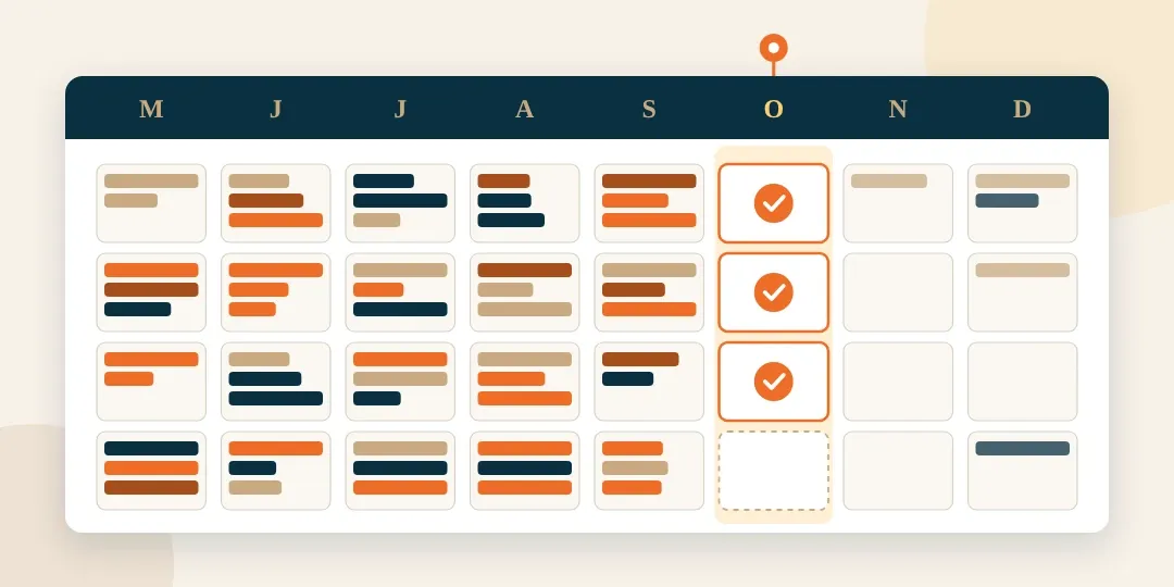 Calendar of the wedding season with October marked for setting up new venue software
